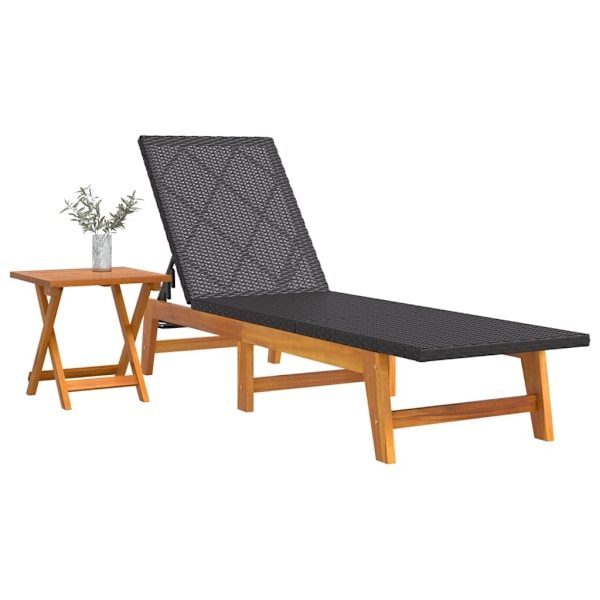 vidaXL Solsäng med bord konstrotting och massivt akaciaträ Svart