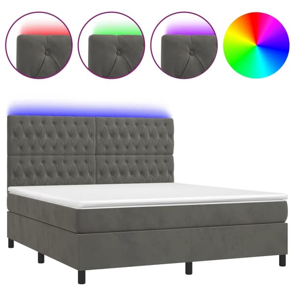 vidaXL Ramsäng med madrass & LED mörkgrå 180x200 cm sammet Grå