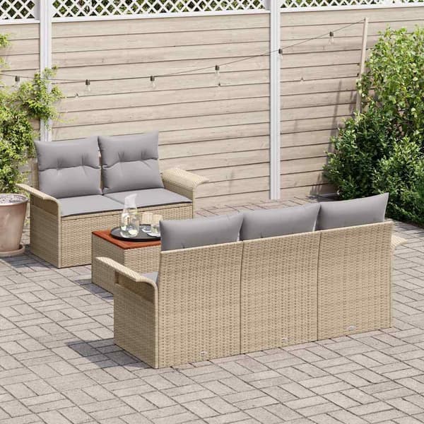 vidaXL Trädgårdsoffset 6 st Beige konstrotting Beige