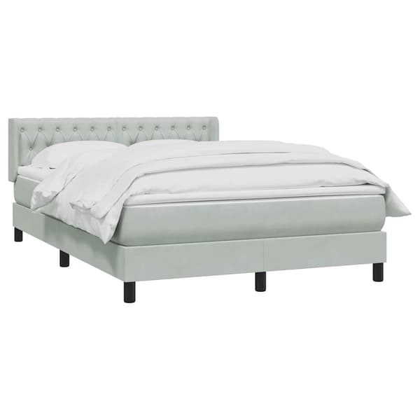 vidaXL Ramsäng med madrass ljusgrå 160x210 cm sammet Grå
