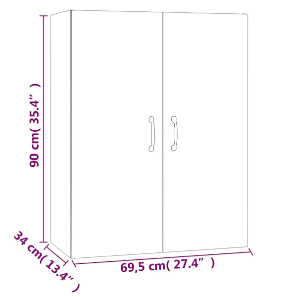 vidaXL Väggskåp svart 69,5x34x90 cm konstruerat trä Svart