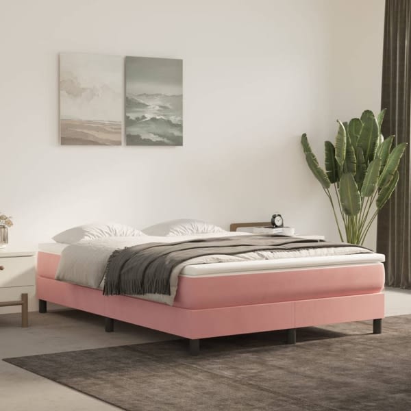 vidaXL Ramsäng med madrass rosa 140x200 cm sammet Rosa