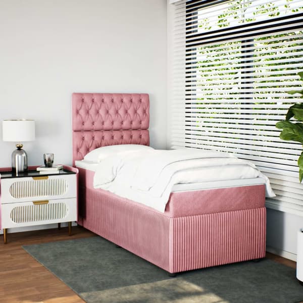 vidaXL Ramsäng med madrass rosa 90x190 cm sammet Rosa