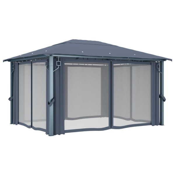 vidaXL Paviljong med gardiner 400 x 300 cm antracit aluminium Antracit