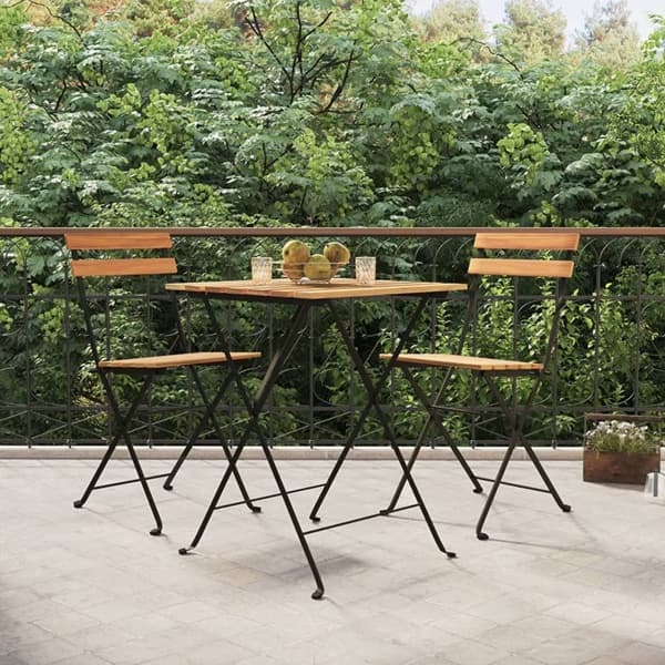 vidaXL Hopfällbara caféstolar 2 st massiv teak och stål Brun