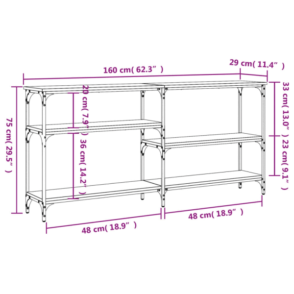 vidaXL Avlastningsbord sonoma ek 160x29x75 cm konstruerat trä Brun