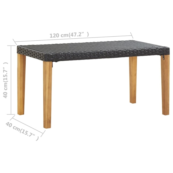 vidaXL Trädgårdsbänk 120 cm svart konstrotting och massivt akaciaträ Svart