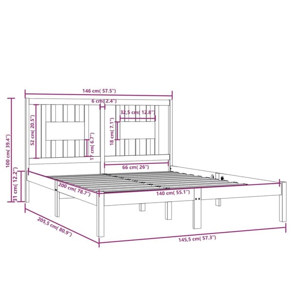 vidaXL Sängram vit massiv furu 140x200 cm Vit