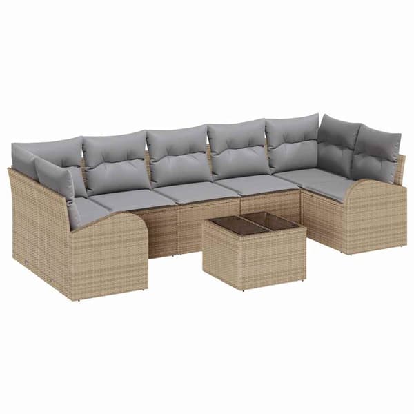 vidaXL Trädgårdsoffset 8 st Beige konstrotting Beige