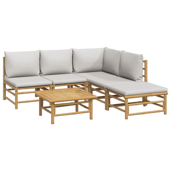 vidaXL Loungegrupp 6 delar ljusgråa dynor bambu Brun