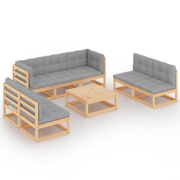 vidaXL Loungegrupp med dynor 8 delar massiv furu grå
