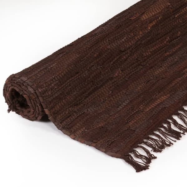 vidaXL Handvävd matta Chindi läder 120x170 cm brun Brun