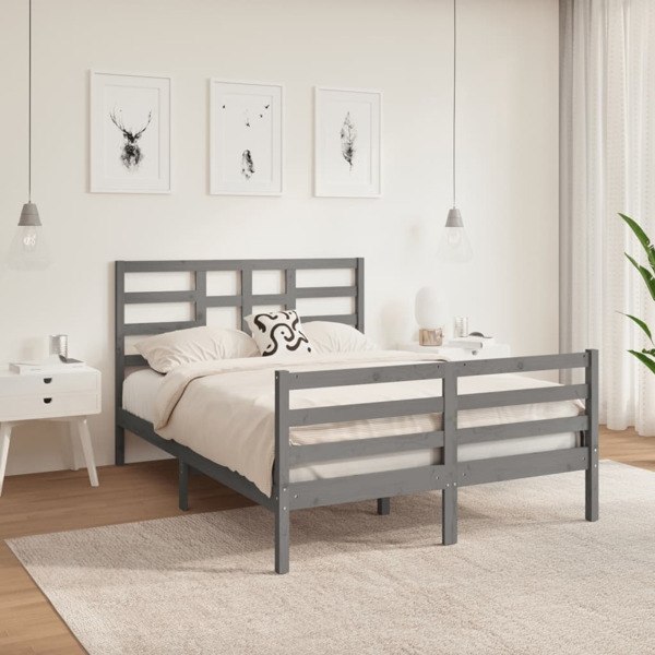vidaXL Sängram grå massivt trä 140x190 cm Grå