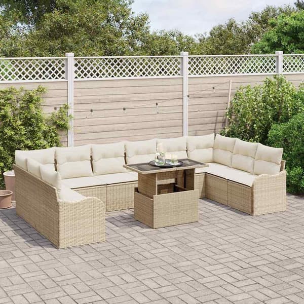 vidaXL Trädgårdsoffset med kudde 11 pcs Beige Poly rattan Beige