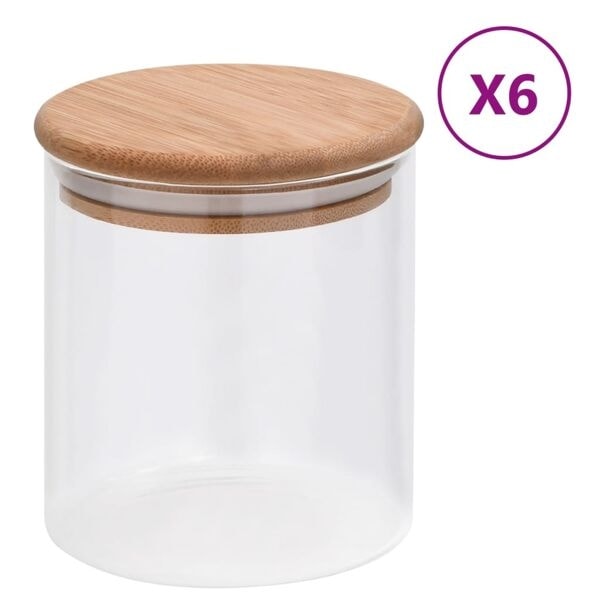 vidaXL Förvaringsburkar i glas med bambulock 6 st 600 ml Transparent