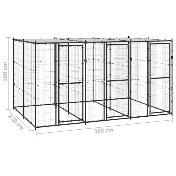 vidaXL Hundgård för utomhusbruk med tak 7,26 m² Svart