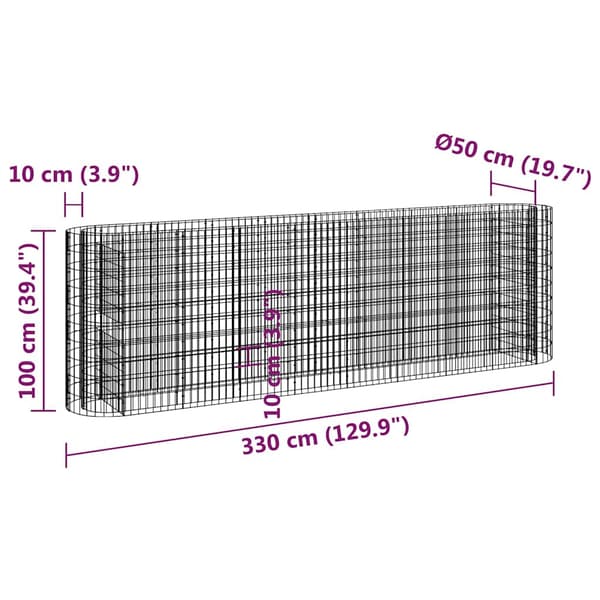 vidaXL Planteringsgabion galvaniserat järn 330x50x100 cm Silver