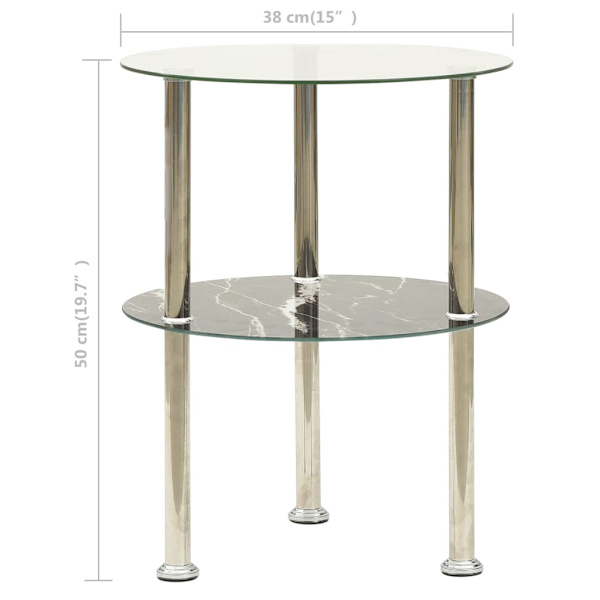 vidaXL 322789  2-Tier Side Table Transparent & Black 38 cm Tempered Glass Svart