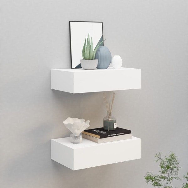 vidaXL Väggmonterad låda 2 st vit 40x23,5x10 cm MDF Vit