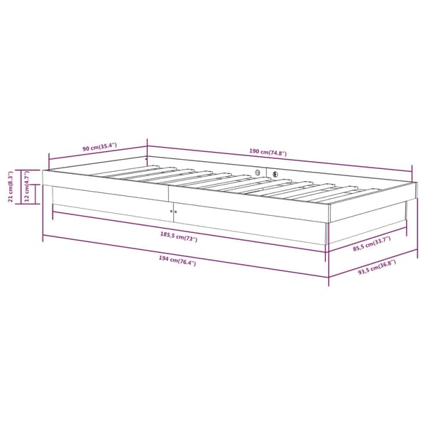 vidaXL Sängram massivt trä 90x190 cm Brun