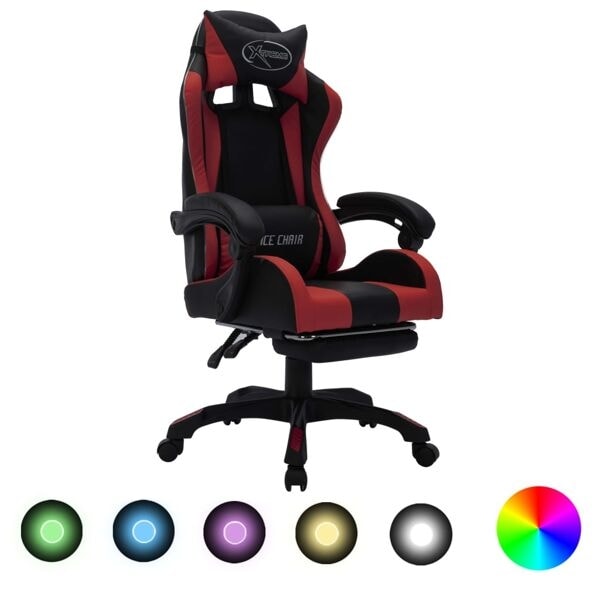 vidaXL Gamingstol med RGB LED-lampor vinröd och svart konstläder multifärg