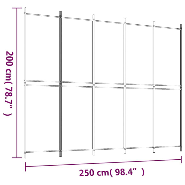 vidaXL Rumsavdelare 5 paneler brun 250x200 cm tyg Brun