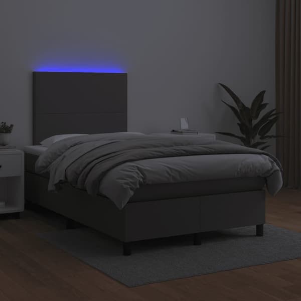 vidaXL Ramsäng med madrass & LED grå 120x190 cm konstläder Grå