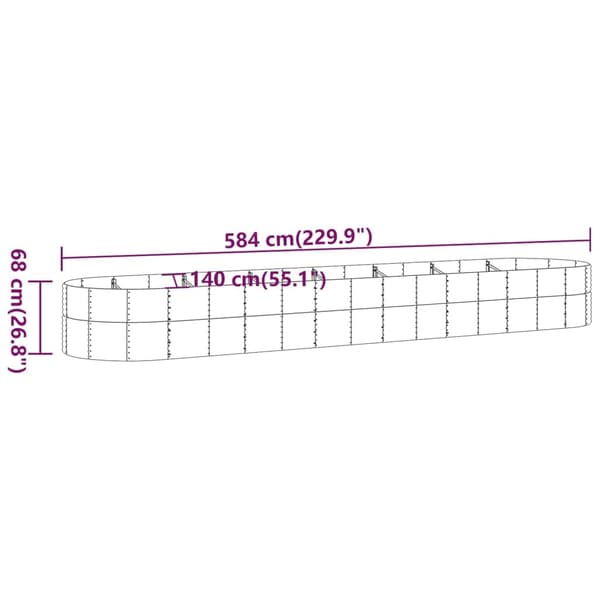 vidaXL Odlingslåda pulverlackerat stål 584x140x68 cm grå Grå
