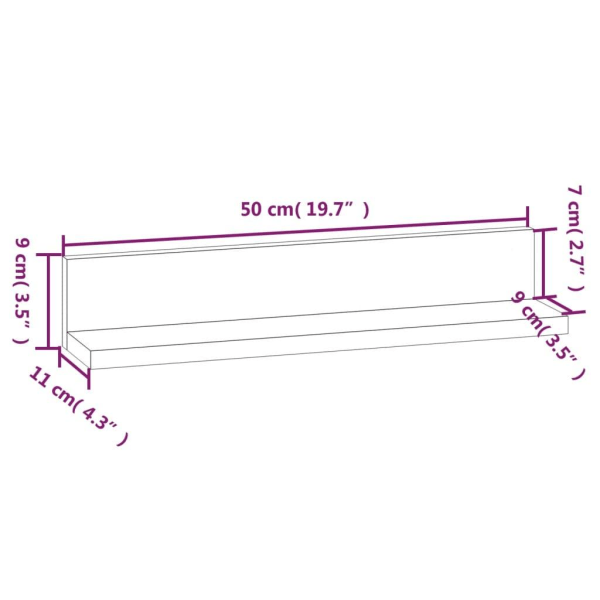 vidaXL Väggskåp 2 st honungsbrun 50x11x9 cm massiv furu Brun