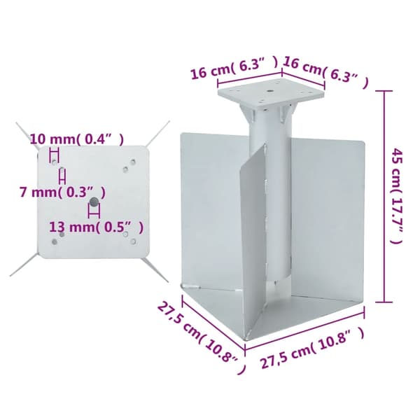 vidaXL Markfäste för parasoll silver 27,5x27,5x45 cm stål Silver