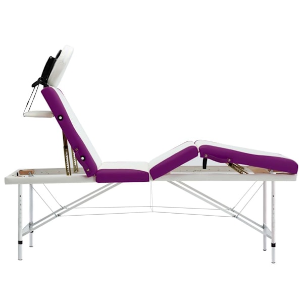 vidaXL Hopfällbar massagebänk 4 sektioner aluminium vit och lila Vit