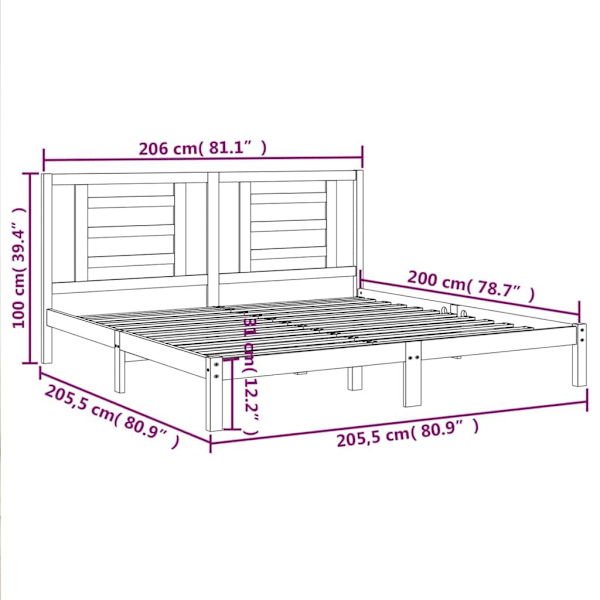 vidaXL Sängram vit massiv furu 200x200 cm Vit