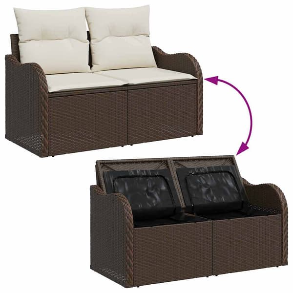 vidaXL Trädgårdsoffset 7 st Brun Poly rattan Brun