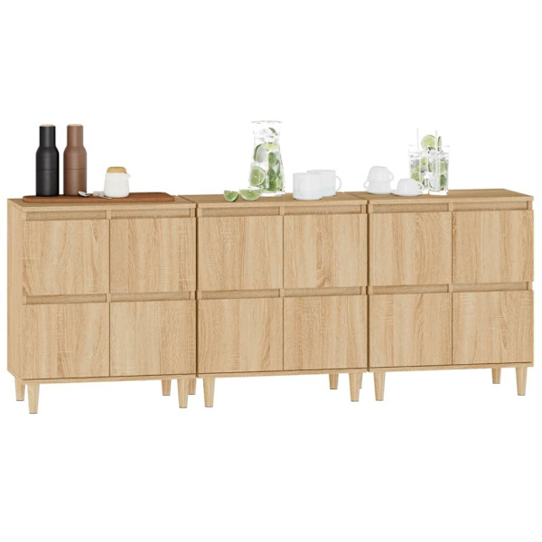 vidaXL Skänk 3 st sonoma ek 60x35x70 cm konstruerat trä Brun