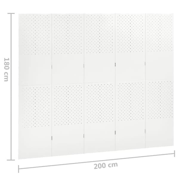 vidaXL Rumsavdelare 5 paneler vit 200x180 cm stål Vit
