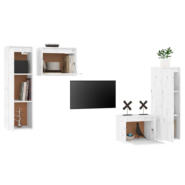 vidaXL Tv-bänk 4 st vit massiv furu Vit