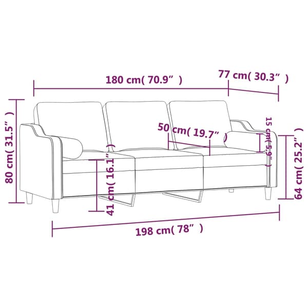 vidaXL 3-sitssoffa med prydnadskuddar brun 180 cm tyg Brun