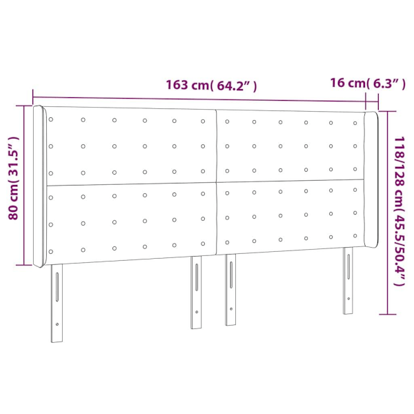 vidaXL Sänggavel med kanter ljusgrå 163x16x118/128 cm tyg Grå