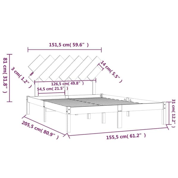 vidaXL Sängram massivt trä 150x200 cm grå Grå