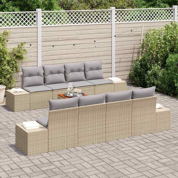 vidaXL Trädgårdsoffset 9 st Beige och Ljusgrå konstrotting Beige