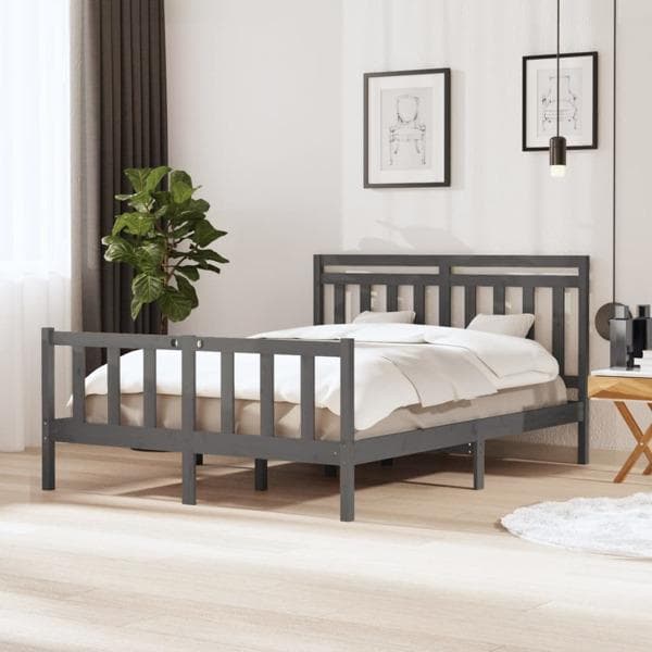 vidaXL Sängram massivt trä 150x200 cm grå Grå