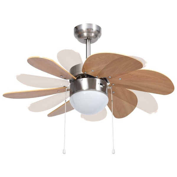vidaXL Takfläkt med lampa 76 cm ljusbrun Brun