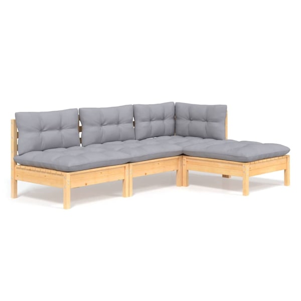 vidaXL Loungegrupp med dynor 4 delar grå furu grå