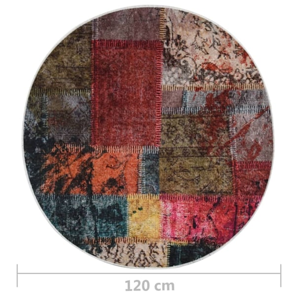 vidaXL Matta tvättbar lappmönster φ120 cm flerfärgad halkfri multifärg