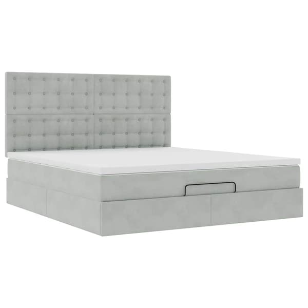 vidaXL Ottoman sängram med madrasser ljusgrå 180x200 cm sammet Grå