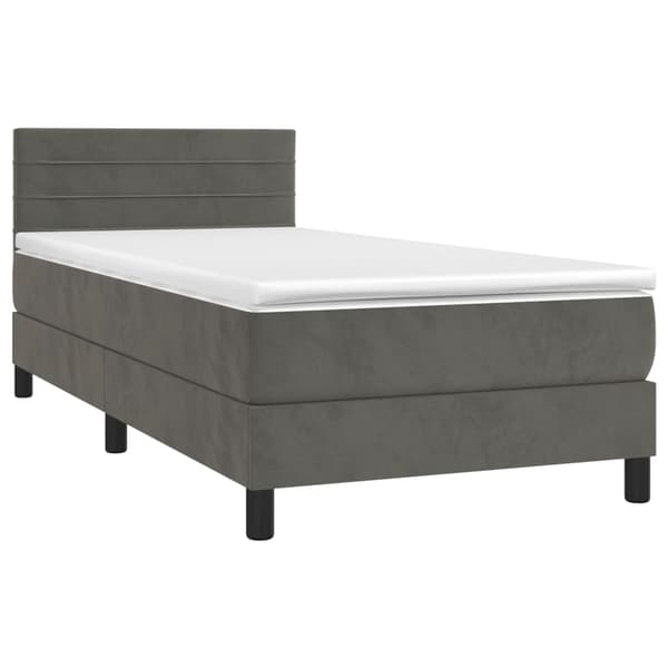 vidaXL Ramsäng med madrass & LED mörkgrå 90x190 cm sammet Grå