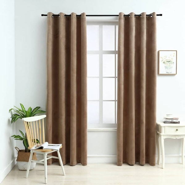 vidaXL Mörkläggningsgardiner med ringar 2 st beige sammet 140x225 cm Beige