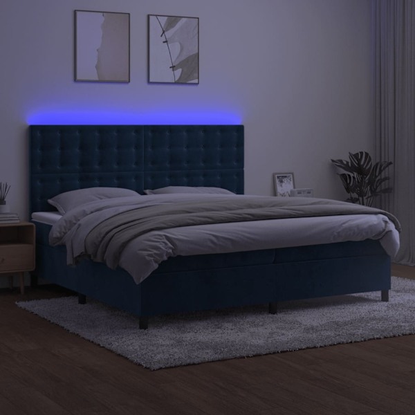 vidaXL Ramsäng med madrass & LED mörkblå 200x200 cm sammet Blå