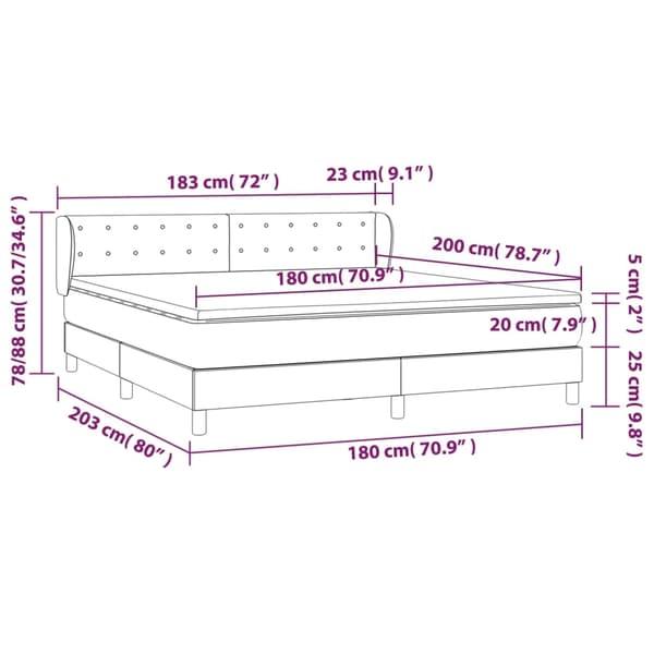 vidaXL Ramsäng med madrass mörkgrå 180x200 cm tyg Grå