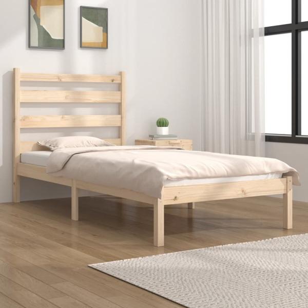 vidaXL Sängram massiv furu 90x190 cm Brun